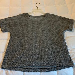 Loft Outlet Pullover.  Black/grey/white herringbone. Short dolman sleeve